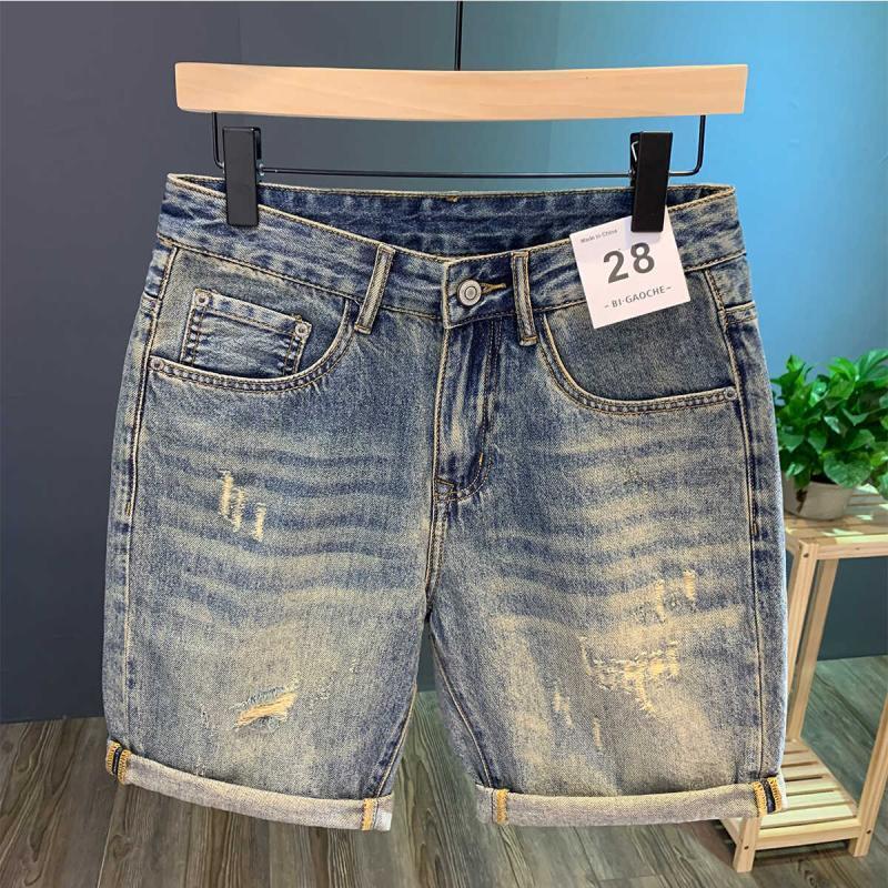 Streetwear Brand Pants - High Street Ripped Denim Shorts Men's